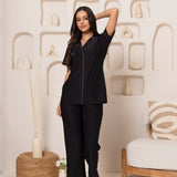 Black Notched Pyjama Set