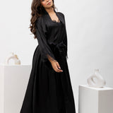 Virgin Lace Full Length Satin Robe Set