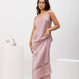Dusty Mauve Lace Full Length Satin Robe Set
