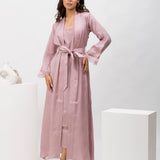 Dusty Mauve Lace Full Length Satin Robe Set