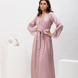 Dusty Mauve Lace Full Length Satin Robe Set