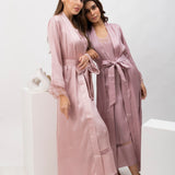 Dusty Mauve Lace Full Length Satin Robe Set