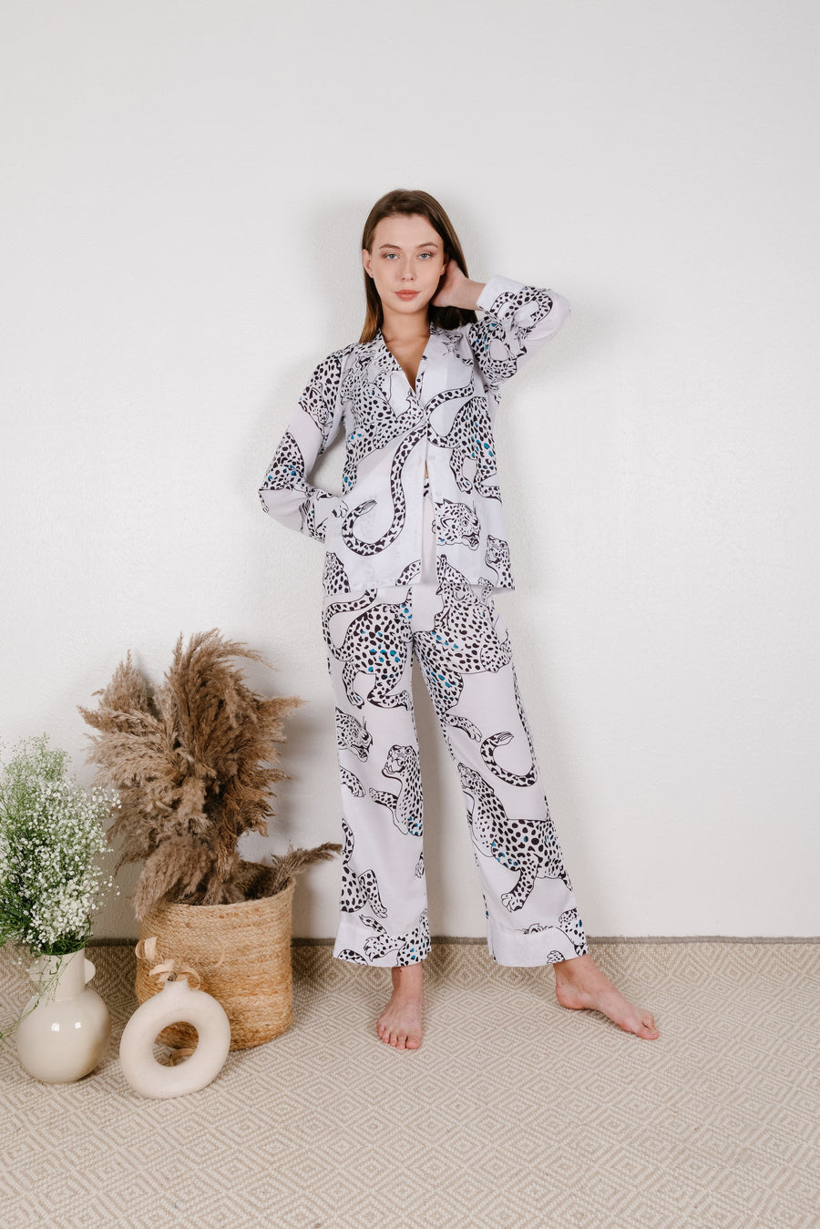 Snowy Cheetah Cotton Pyjama Set